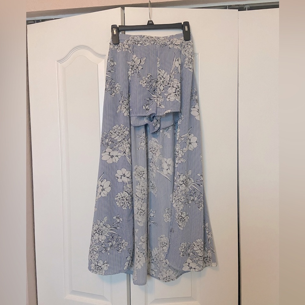 Blue and white floral shorts with skirt overlay (Brand - Charlotte Russe)